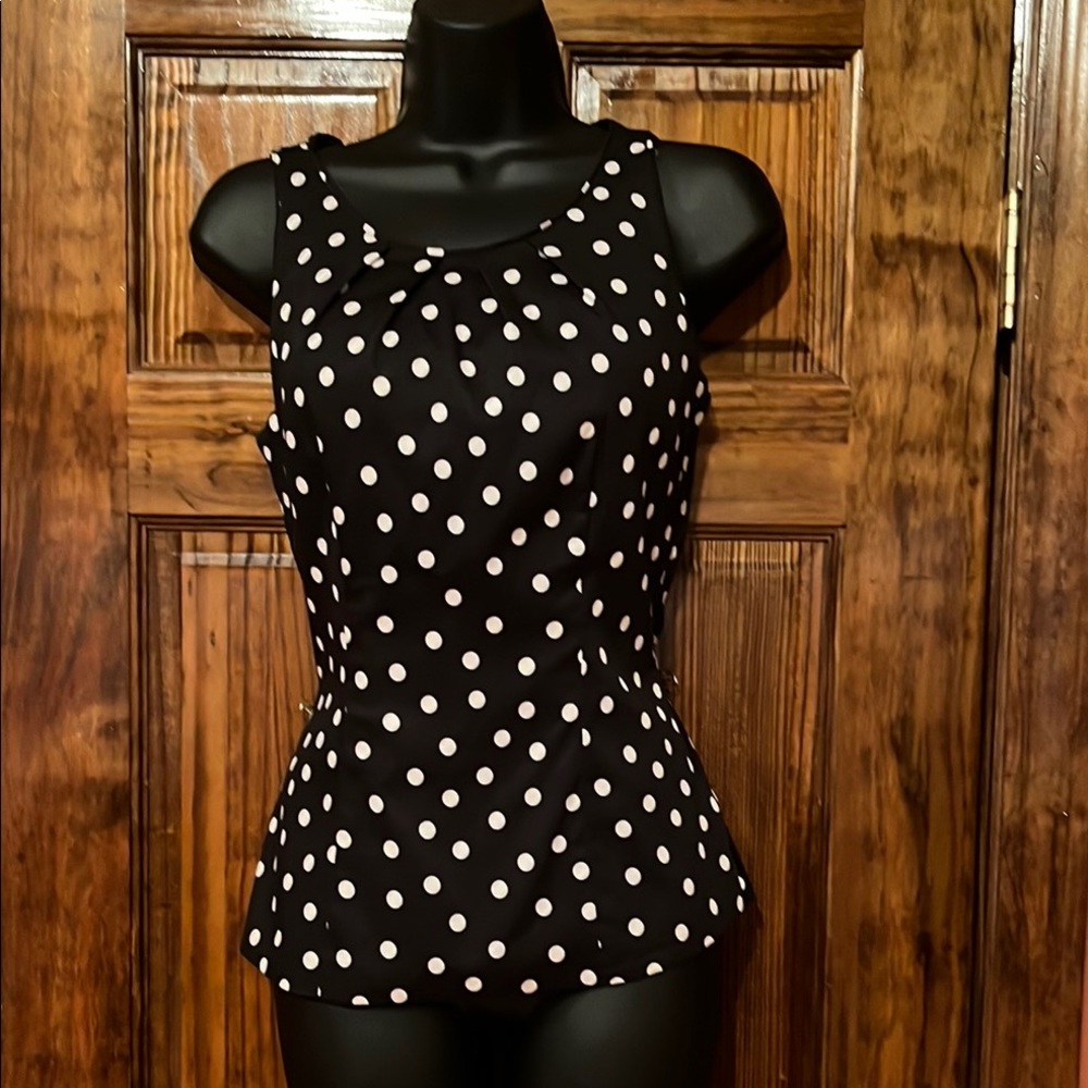Polka Dot Sleeveless Top - Black and White